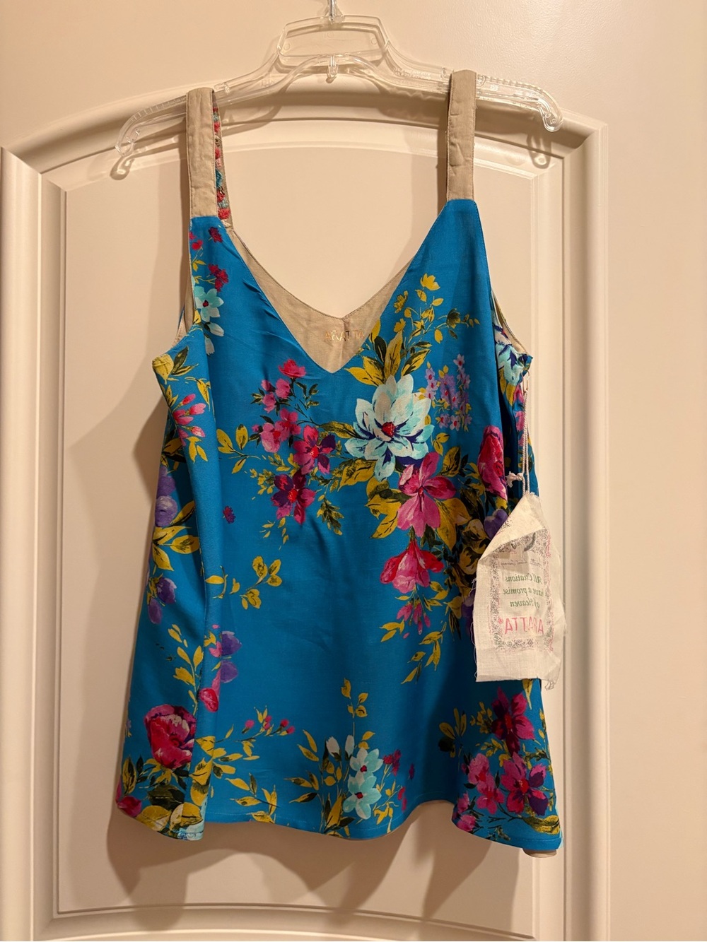 Floral Teal V-Neck Camisole with Neutral Straps